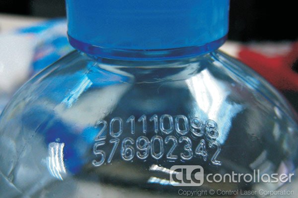 Laser marking serial numbers on plastic bottles